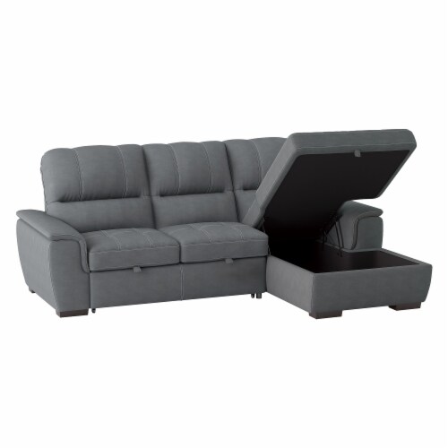 Upholstery 2Piece Sectional Sofa in Gray w/ Pullout Bed & Hidden