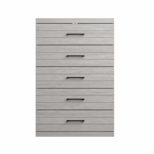 Hamsper 5-Drawer Dusty Gray Oak Chest of Drawers (46.4 in. × 16.1 in. × 30.7 in.) Perspective: left