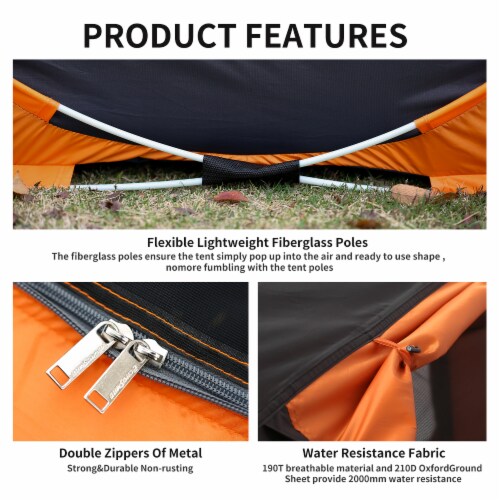 EchoSmile 2-Person Black and Orange Pop Up Camping Tent
