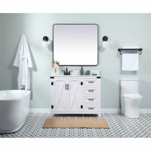 42 Inch Single Bathroom Vanity In White With Backsplash Perspective: left