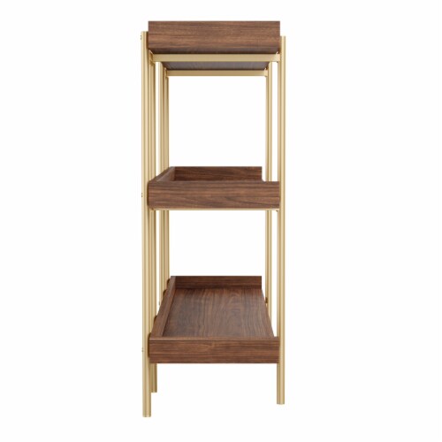 Martha Stewart Display Bookcase with Vertical Steel Posts - Walnut Wood Grain/Polished Brass Perspective: left