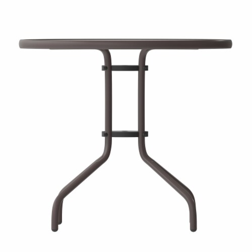 Emma + Oliver Benji Bronze Metal Patio Table with 31.5'' Round Tempered Glass Top Perspective: left
