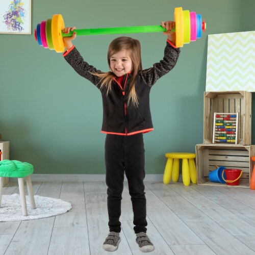 Hey Play Hey Play Kids Weight Set Adjustable Barbell With 8 Plates Indoor Gym Green Pink 1 unit Harris Teeter