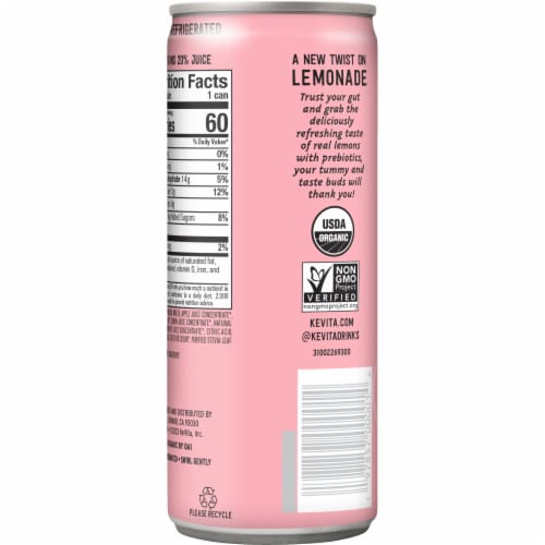 KeVita USDA Organic Probiotic Strawberry Lemonade Fruit Juice, 12 Fl Oz Can Perspective: left