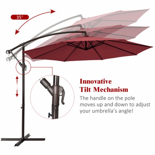 Costway 10FT Patio Offset Hanging Umbrella Easy Tilt Adjustment 8 Ribs Backyard Burgundy Perspective: left