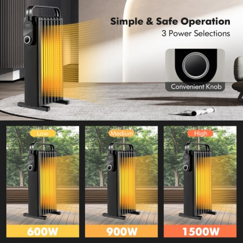 Costway 1500W Electric Space Heater Oil Filled Radiator Heater W/ Foldable Rack Black Perspective: left
