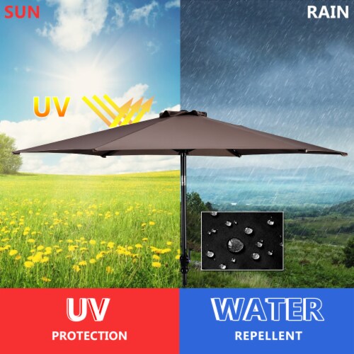 Costway 9ft Patio Umbrella Patio Market Steel Tilt w/ Crank Outdoor Yard Garden (Tan) Perspective: left