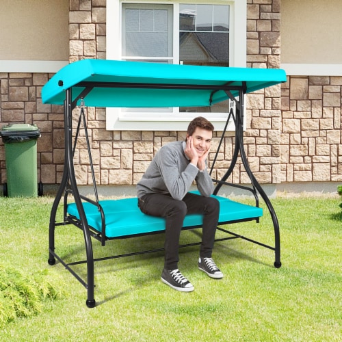 Costway Converting Outdoor Swing Canopy Hammock 3 Seats Patio Deck Furniture Turquoise 72 X 44 X70 LXWXH Smith s Food and Drug
