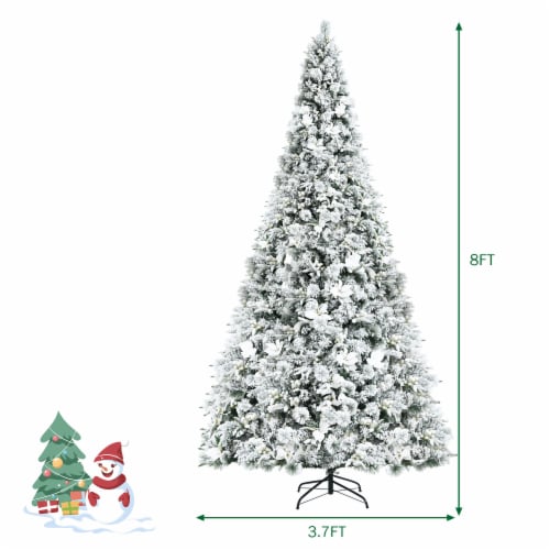 Costway 8ft Snow Flocked Hinged Christmas Tree w/ Berries & Poinsettia Flowers Perspective: left