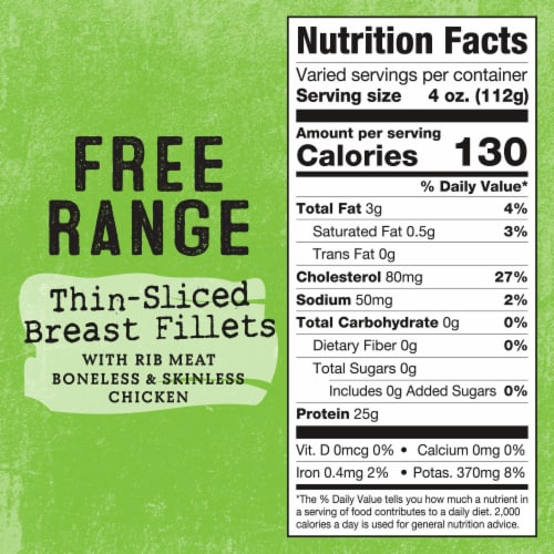 Foster Farms Simply Raised Free Range Boneless Skinless Thin-Sliced Chicken Breast Fillets Perspective: left