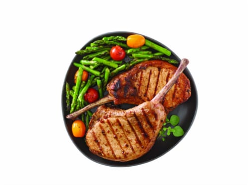 Frenched Bone-In Pork Loin Tomahawk Chop Perspective: left
