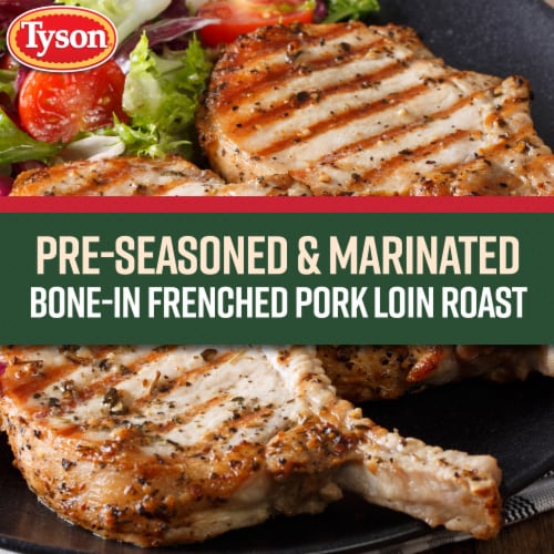 Tyson® Pork Loin Roast Frenched Rack Garlic Thyme & Rosemary Freshly Seasoned Bone In Ready to Cook Perspective: left
