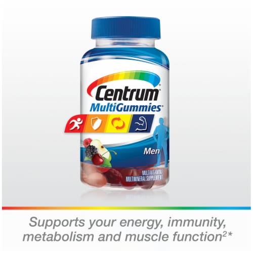Centrum® MultiGummies® Assorted Natural Fruit Flavored Men Multivitamin Gummies Perspective: left