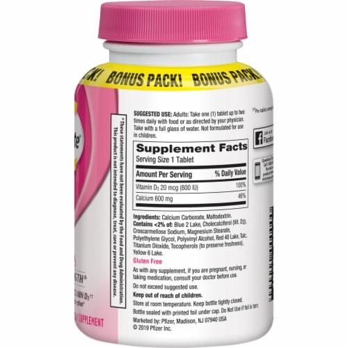 Caltrate® Bone Health 600 + Vitamin D3 Calcium Supplement Tablets Perspective: left