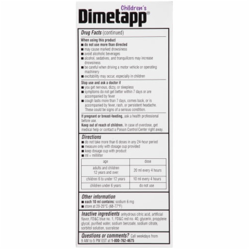 Dimetapp® Children's Grape Flavor Cold & Cough Liquid Medicine Perspective: left
