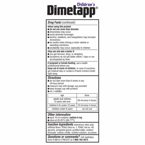Dimetapp® Children's Grape Flavor Cold & Allergy Antihistamine & Decongestant Liquid Medicine Perspective: left