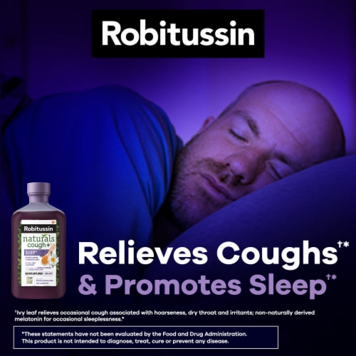 Robitussin Naturals Cough + Sleep Dietary Supplement Cough Relief and Sleep Syrup Perspective: left