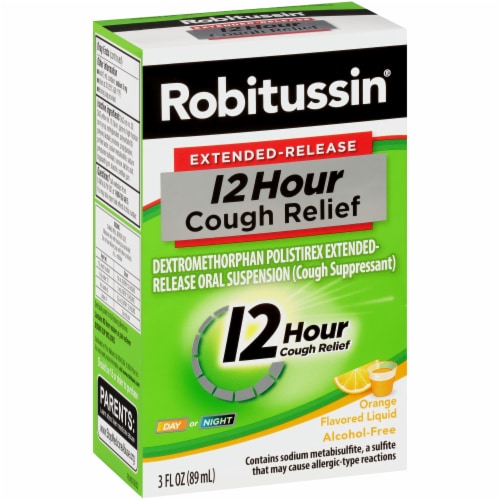 Robitussin Extended-Release 12-Hour Orange Alcohol-Free Liquid Cough Suppressant Perspective: left