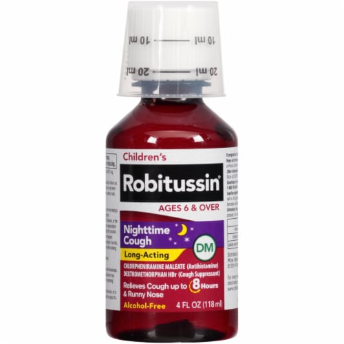 Robitussin Children's DM Fruit Punch Flavor Nighttime Cough Relief Liquid Perspective: left
