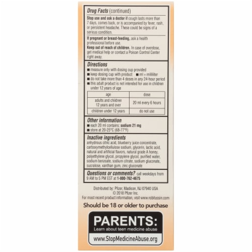 Robitussin Maximum Strength Adult Honey Nighttime Cough DM Liquid Perspective: left