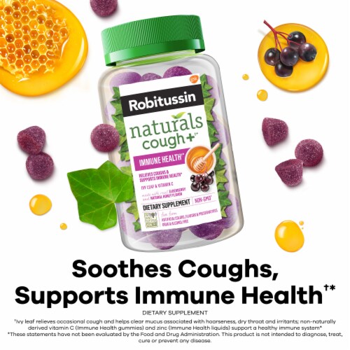 Robitussin Naturals Cough Relief & Immune Ivy Leaf & Vitamin C Health Gummies Perspective: left