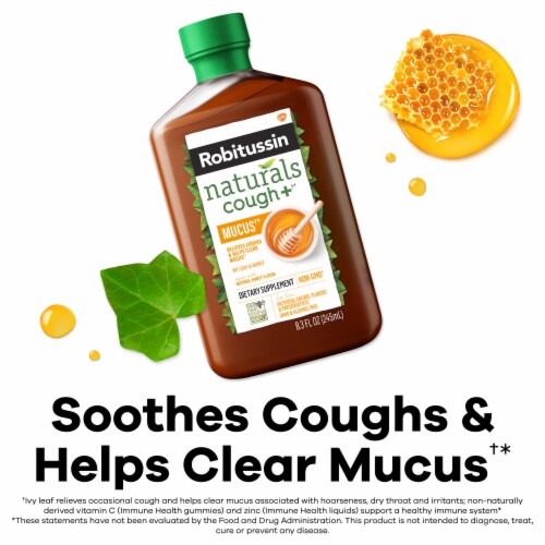Robitussin Naturals Cough Relief Honey & Ivy Leaf Syrup Perspective: left