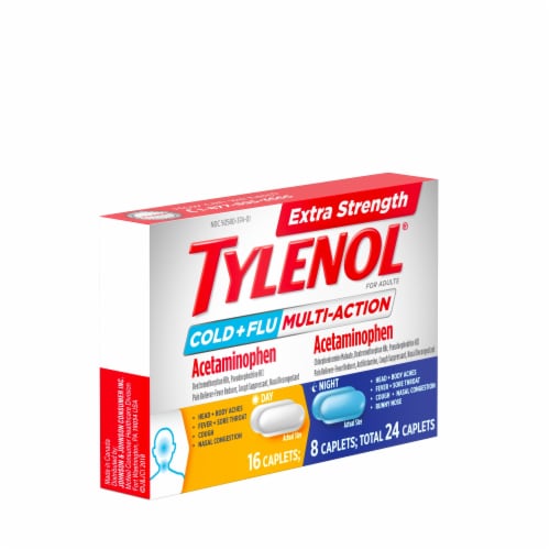 Tylenol Extra Strength Cold + Flu Relief Day & Night Caplets Perspective: left