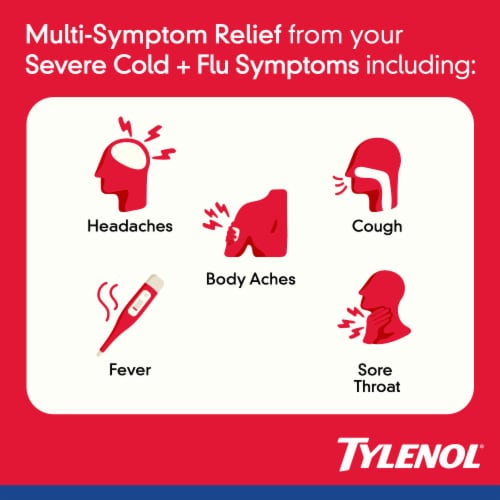 Tylenol Extra Strength Severe Cough + Sore Throat Caplets Perspective: left