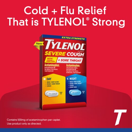 Tylenol Extra Strength Cough + Sore Throat Day & Night Caplets Perspective: left
