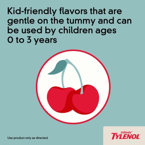 Infants' Tylenol Acetaminophen Medicine Dye-Free Cherry Liquid Oral Suspension Perspective: left
