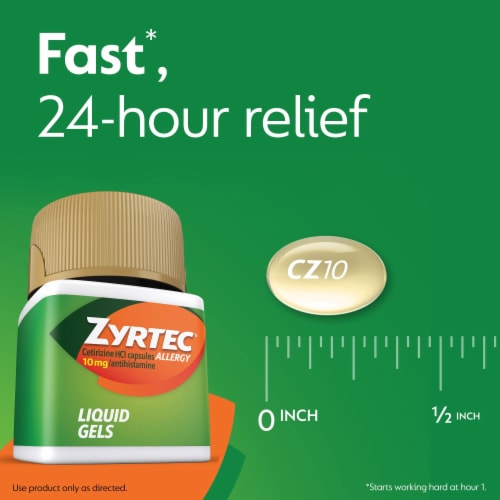 Zyrtec 24 Hour Allergy Relief Liquid Gels Cetirizine HCl Perspective: left
