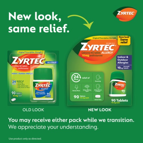 Zyrtec 24 Hour Allergy Relief Tablets Cetirizine HCl Perspective: left