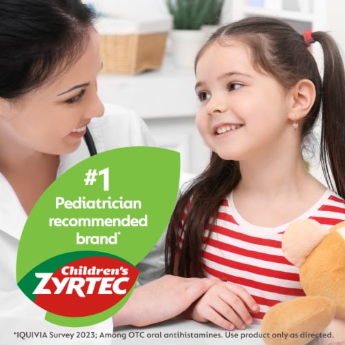 Children's Zyrtec Dye-Free Sugar-Free Grape Allergy Syrup Perspective: left