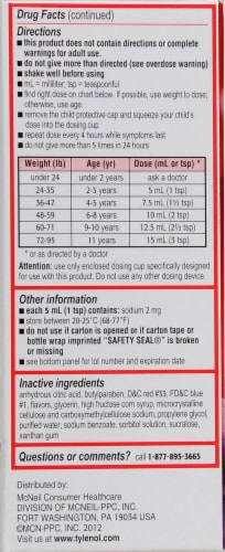 Children's Tylenol Pain & Fever Acetaminophen 160mg Grape Splash Oral Suspension Perspective: left