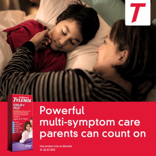 Tylenol Children's Cold + Flu Grape Flavor Oral Suspension Perspective: left