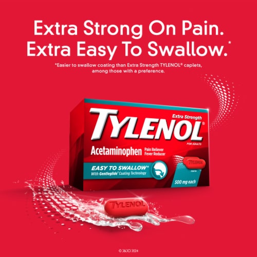 Tylenol Extra Strength Acetaminophen, Easy To Swallow Caplets Perspective: left