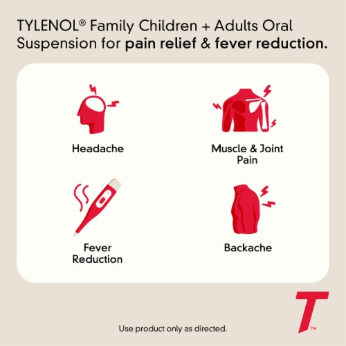 Tylenol Child & Adult Oral Suspension, Pain & Fever, Cherry Perspective: left