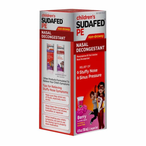 Sudafed® PE Children's Berry Flavor Non-Drowsy Nasal Decongestant Liquid Perspective: left