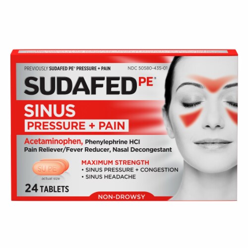 Sudafed PE Sinus Pressure + Pain Relief Decongestant Tablets Acetaminophen & Phenylephrine HCl Perspective: left
