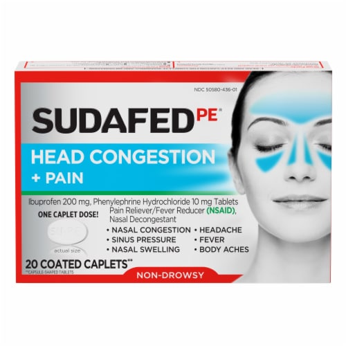 Sudafed PE Head Congestion + Pain Relief Caplets Perspective: left