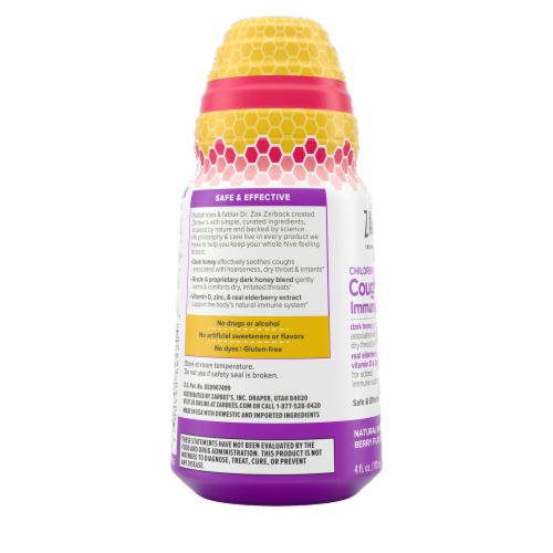 Zarbee’s Children’s Daytime Berry Cough Syrup + Immune Supplement Perspective: left