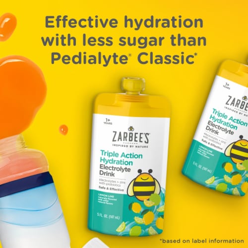 Zarbee's Triple Action Hydration Electrolyte Drink for Kids Dye-Free Lemon Lime Flavor Perspective: left