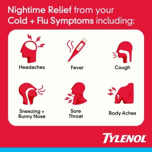 Tylenol Nighttime Cold & Flu Multi-Symptom Relief Liquid Gels Perspective: left