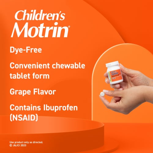 Children's Motrin Dye-Free IBuprofen Chewable Tablets, Grape Perspective: left
