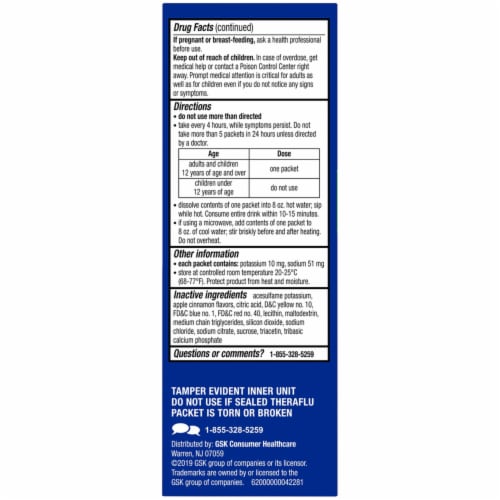 Theraflu Apple Cinnamon Flavor Sinus & Pain Drink Mix Packets Perspective: left