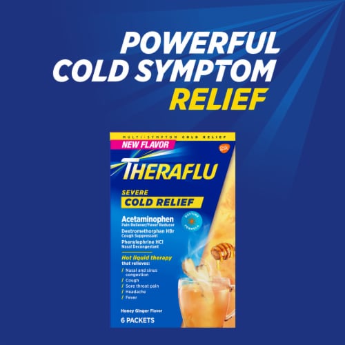 Theraflu Daytime Severe Cold Relief Honey Ginger Flavor Acetaminophen Powder Perspective: left