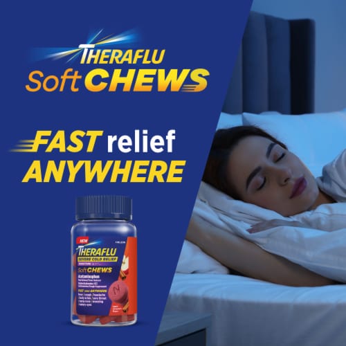 Theraflu Soft Chews, Nighttime Severe Cold Relief, Adult Formula, 20 Chewable Tablets Perspective: left