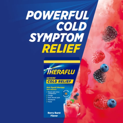 Theraflu Daytime Severe Cold Relief Berry Burst Flavor Powder Perspective: left
