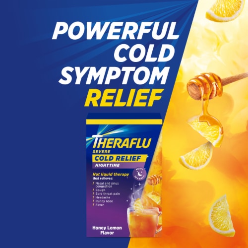 Theraflu Nighttime Honey Lemon Flavored Severe Cold & Cough Packets Perspective: left