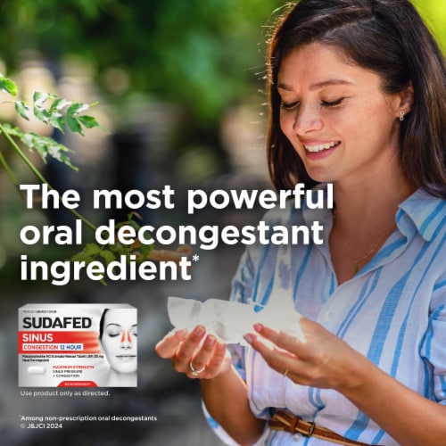 Sudafed Maximum Strength 12 HR Sinus Decongestant, Non-Drowsy Perspective: left